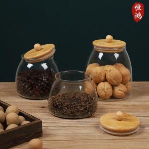 Bamboo Lid Transparent Borosilicate Glass Airtight Storage Jar