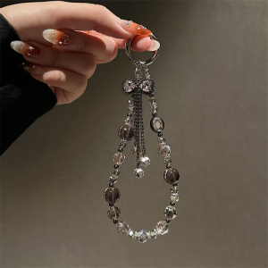 Luxury Retro Tassel Butterfly Crystal Bead Handbag Chain Key Ring Bag Accessory Glitzy Pendant Fashionable Mobile Phone Chain