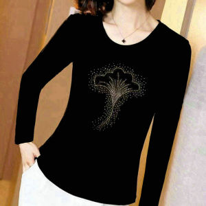 เสื้อยืดคอกลมแขนยาวผ้าโมดอลระดับไฮเอนด์สำหรับผู้หญิง ทรงหลวม ไซส์ใหญ่ ฤดูใบไม้ผลิและฤดูใบไม้ร่วง เสื้อเต้นรำ ชุดชั้นใน