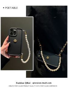 New Black Camellia Silicone Phone Case for 17Pro 16 11 12Pro 13Pro Max Handheld Chain 14 Protective Cover Women