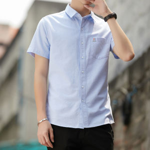 2025 Summer Mens Fashion Short Sleeve Shirt Thin Pure Cotton Casual Collar Turn-down Versatile Top Breathable Moisture-wicking