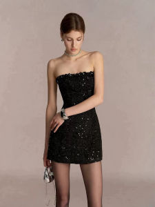Vintage Glamour Black Sequin Strapless Dress