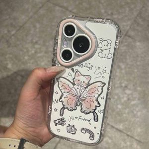 Pink Butterfly Full Cover Protective Case for Huawei P70/60/50 pro Mobile Phone Shell Anti-Fall Mirror Surface Compatible with Mate40/50/60 And  15/14/13 Promax