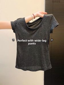 Gray Pure Color Slim Fit Sheer T-Shirt