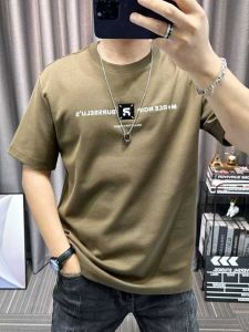 Summer Casual round Neck Fancy Pure Cotton Heavy Weight T-Shirt Men Slim-Fitting Fashion Brand Printed Short-Sleeved Top Bottoming Shirt