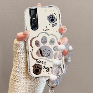 Vivo X27 Phone Case Silicone Protective Cover Anti-Fall Cute Cartoon Design Womens Style Hollow out Soft Shell Transparent Dog Paw