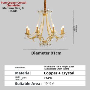 GELAIYA | French Crystal Bronze Hanging Lamp Subordinate Light Creative Retro for Living Room and Bedroom