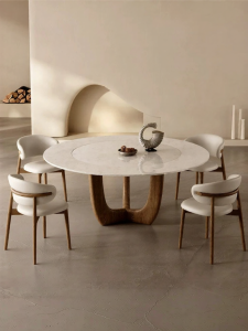 New Luxury Walnut Marble Dining Table with Turntable