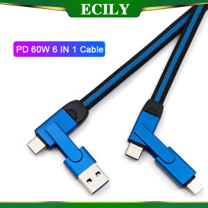 ECILY สายเคเบิลยูเอสบีสายเคเบิลข้อมูลที่ชาร์จความเร็วสูง6 In1สำหรับ I-Phone ซัมซุงฮัวเหว่ยเสี่ยวหมี่ USB สายชาร์จ1เมตร