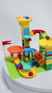 36-186PCS Big Size Marble Race Run Particle Scenes LED Light Slide Funnel Ferris Wheel Building Blocks City Brick Toy For Kids