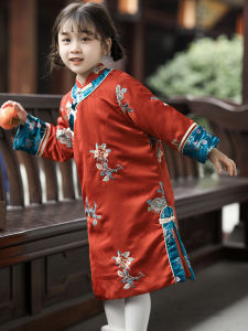 Childrens Cheongsam Embroidered Plaid Dress Winter Improvement Chinese Style Han Costume Girls Tang Costumes New Year Clothes Chinese Style Dress