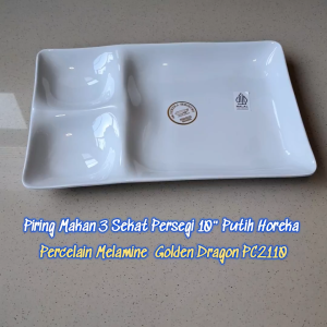 Piring Makan 3 Sekat Persegi 10" Horeka Percelain Melamine - Golden Dragon PC2110