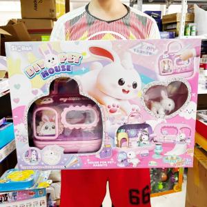 Cute Rabbit Shell House Dollhouse Animal Toy Spray Water Bath Tub Miniature Cat Educational Toy for Children Plastic Material