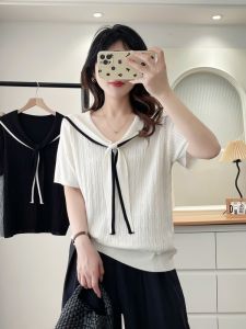 เสื้อยืดคอปกโปโลสีสันสดใสแขนสั้นผ้าถักสไตล์วิทยาลัยสำหรับผู้หญิงไซส์ใหญ่ ฤดูร้อน 2025 เสื้อผ้าทำงานสไตล์เกาหลี