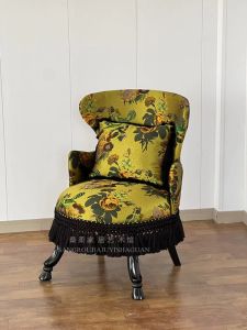 French Retro Style Single Person Sofa Chair for Living Room Bedroom Balcony Store Display Fashionable Real Wood Brocade Fabric Artistic Positioning