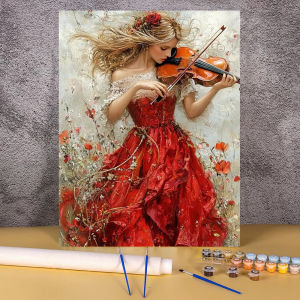 BILIBILI | Coloring By Numbers on Canvas Acrylic Paint Package Adults Wall Art Picture Drawing Home Decoration Flowers Girl Painting Kits