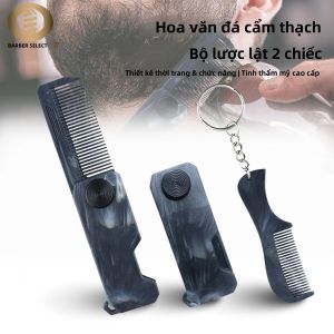 Lược Gấp Mini Họa Tiết Đá Cẩm Thạch Kèm Móc Khóa Lược Cắt Tóc Di Động Cho Nam Dụng Cụ Tạo Kiểu Râu Chịu Nhiệt Chống Tĩnh Điện