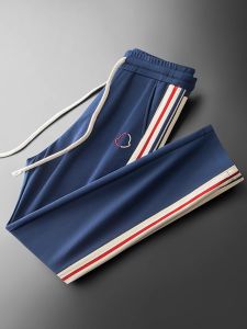 Fashionable Autumn Space Cotton Color Block Weave Belt Mens Straight Leg Sport Sweatpants Casual Pants Breathable Comfortable