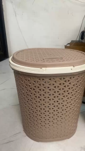 Plastic Laundry Basket with Cover Clothes Hamper Home Storage Organizer Random Handle Color