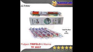 Pulpen Trifelo TF 2037 6 Warna / Ball Point Pen 6 Color Per Box isi 6 pcs Six in One / Ballpen Casing Transparant
