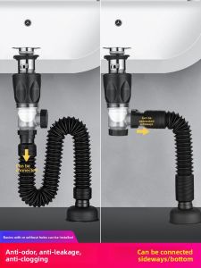 Odor-Proof Drain Pipe Flexible Hose Bathroom Sink Drainage System Face Basin Anti-Odor Device Wall Mounted Pipeline