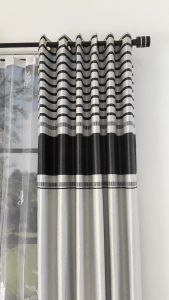 Gorden Jendela Minimalis Kain Blackout Import Premium Model Smokring Tinggi 230cm Motif Abu Hitam
