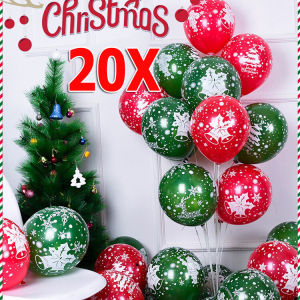 20Pcs 10Inch Merry Christmas Balloons / Christmas Printed Latex Balloon / Santa Claus Snowflakes Bell Xmas Tree Decorative Party Wedding Supplies