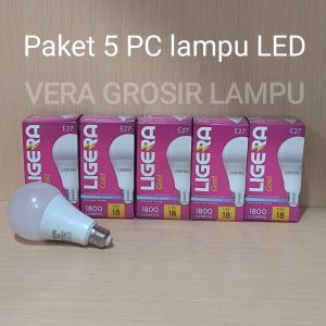 Paket 5 PC lampu LED LIGERA Gold 18W cahaya putih 6500K E27 cahaya super terang