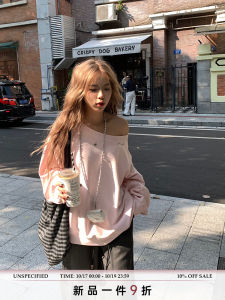 เสื้อยืดคอกลมแขนยาวปานกลางปักลายสไตล์ลำลองฤดูใบไม้ร่วงใหม่สำหรับผู้หญิง ทรงหลวม ผ้าฝ้ายผสมโพลีเอสเตอร์