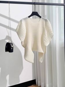 New Fashionable Womens Autumn Fairy Style Solid Color round Neck Sleeveless Pleated Top Casual Mini Skirt Two-Piece Set