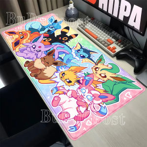 Bandai | Mouse Pad Eevee family Anime pokemon Gaming Cabinet Kawaii HD printing XXL Non-slip Keyboard Offices PC Rubber overlock Desk Mat
