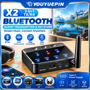 YOUYUEPIN Wireless Audio Transmitter Receiver X2 BT 6.0 Dual Device Pairing Low Latency Sound Adapter With RCA AUX Output For Home Theater Speaker