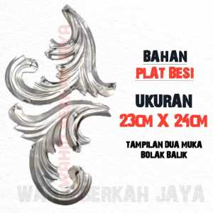 ornamen pagar besi bahan plat besi ukuran 23x24cm dua muka