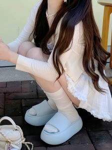 Womens Summer Outdoor Sandals 6cm Thick Heel Heightening One-Strap Anti-Slip Deodorant Beach EVA Slippers Casual Style