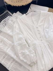 PAIBOLI | Sweet French Vintage White Dress Large Size High Waist A-Line Skirt Long Dress Korean Style Commute Wind Summer Fashion Dress