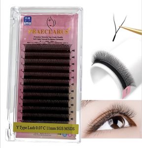 PRAECLARUS YY Type Eyelash Extension Matte Black Thickness 0.07mm Premium Materials Handwoven Double Tips Mink Meshy YY Shape Eyelash Extension Natural Soft light