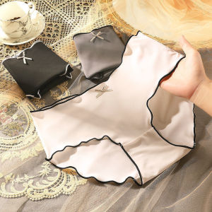 OK Bra Simple Traceless Ice Silk Panties Womens Mid Waist Antibacterial Cotton Crotch Ultra Thin Briefs