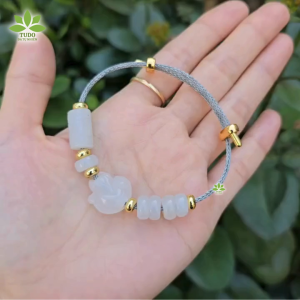 Q2497 Vòng lu thống ngũ điếu hồ ly Cẩm Thạch Trắng hợp Kim & Thủy - Phong Thủy TUDO