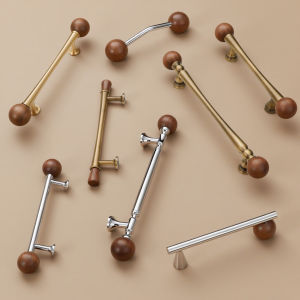 INNDUN | French Brass Handles Solid Wood Mid-century Style Cabinet Doors Wardrobe Shoe Cabinet Furniture Long Drawers