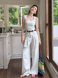 High Waist Wide Leg Pants Womens Loose Casual White Floor Length Trousers Slimming Effect Spring Summer Casual Pants