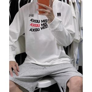 Trendy Large Size 300 Pounds Pure Cotton Long Sleeve Mens T-shirt Casual High Street Loose Fit Printed Top for Autumn Wear