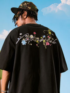 Retro Floral & Letter Embroidery Hip Hop Tee