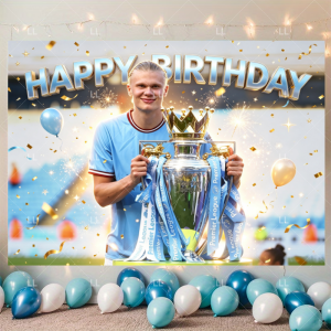 Potdemiel | Erling Haaland Football Player Happy Birthday Party Decoration Backdrop Number Balloon Set Cake Topper Boys Fan Support Supplies