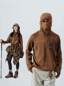 Outdoor Merino Wool Fleece Hoodie Antibacterial Lock Temp Half Zip