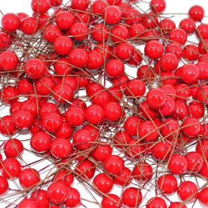100pcs Artificial Pearl Stamens Flower Small Berries Cherry For Wedding Party Gift Box Christmas DIY Box Wreath Home Decorations