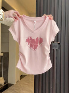 V-Neck Shoulder Short Sleeve T-shirt