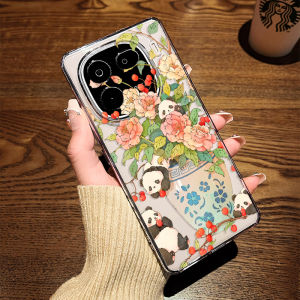 Watercolor Tea Flower Panda Silicone Phone Case Transparent Soft Shell for Vivo iQOO 15/13 Neo10 Z9 Turbo Z8X Female New Model 7SE 6 Mom 11/9Spro+ Chinese Style 12 Male 6