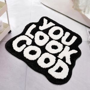 54x64cm Funny Bath Mat Black and White You Look Good Bathroom Rug Bathroom Decor Rugs Washable Non Slip Bathtub Floor Mat Gift