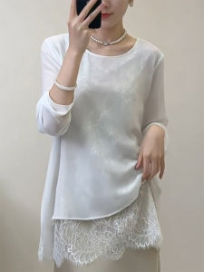 QINGNAER | Lace Stitched Illusion Layer Tunic