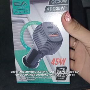 S80 BATOK KEPALA POWER CHARGER MOBIL USB MINI TYPE C TIPE 25W 3A QUICK CHARGER DUAL PORT PD ADAPTOR